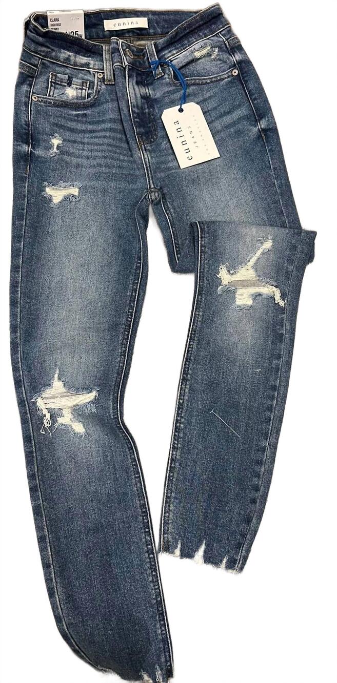 NEW EUNINA women's clara high rise skinny crop jeans in blue
